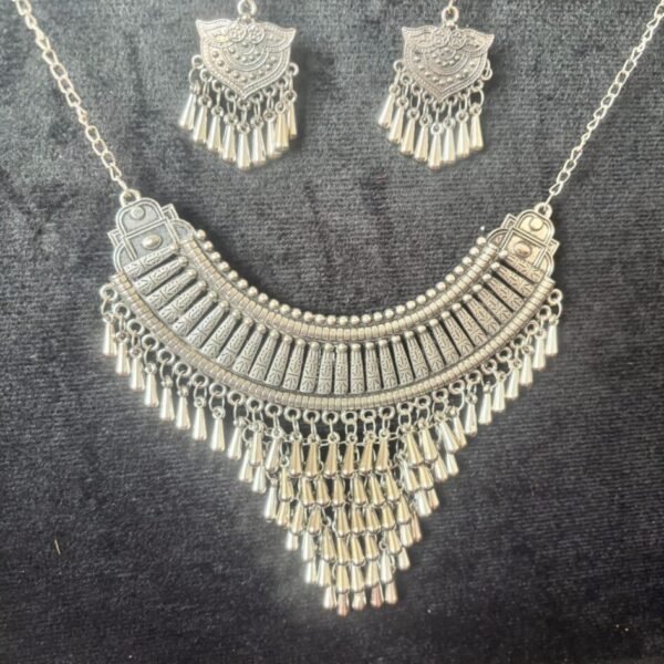 Silver Oxidized Tribal Necklace Set