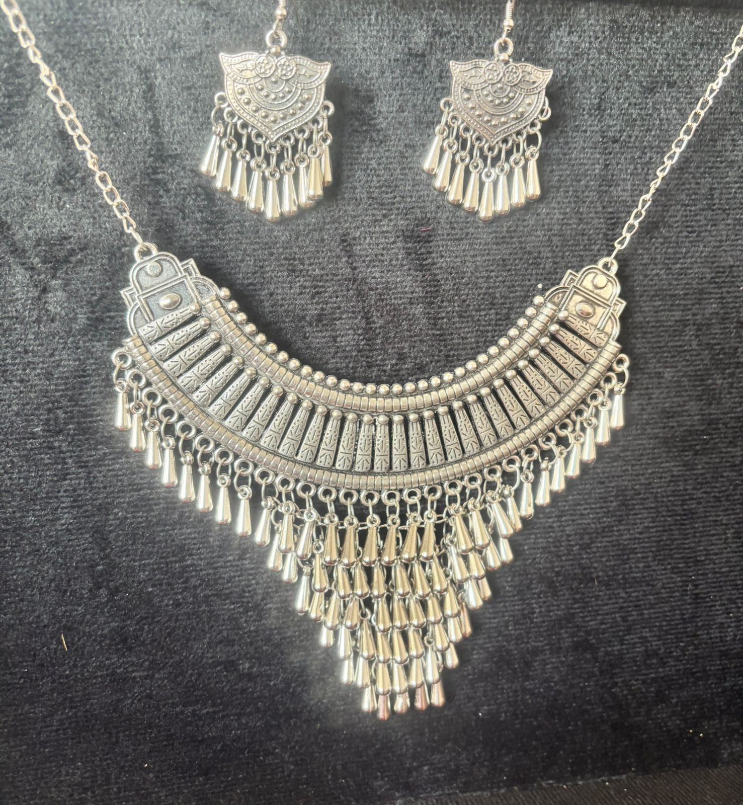 Silver Oxidized Tribal Necklace Set
